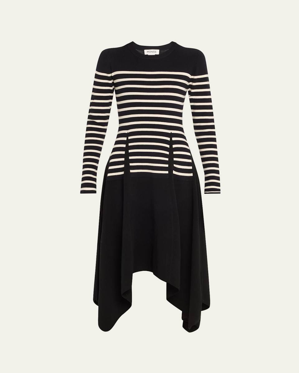 Striped Long Sleeve Midi Merino Wool Dress